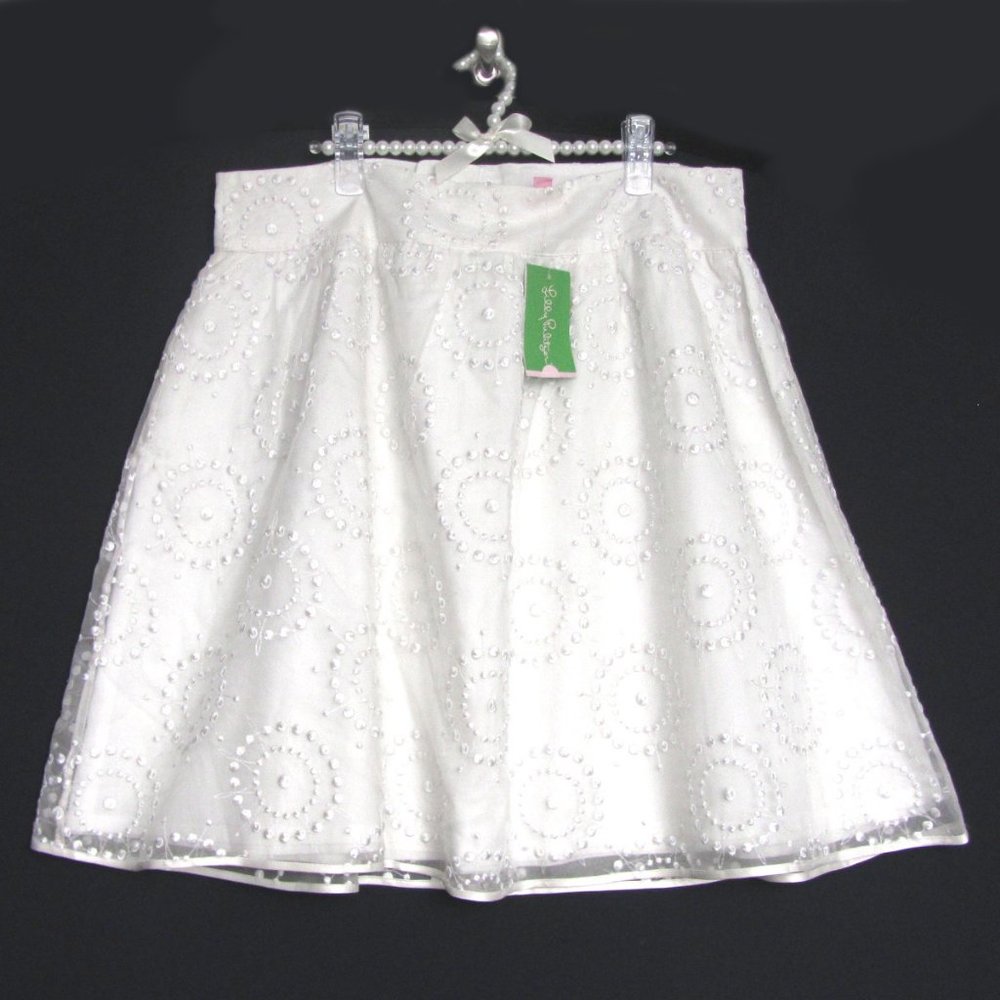 LILLY PULITZER $228 Silk Blend Embroidered White Dilsey A-Line Skirt 12